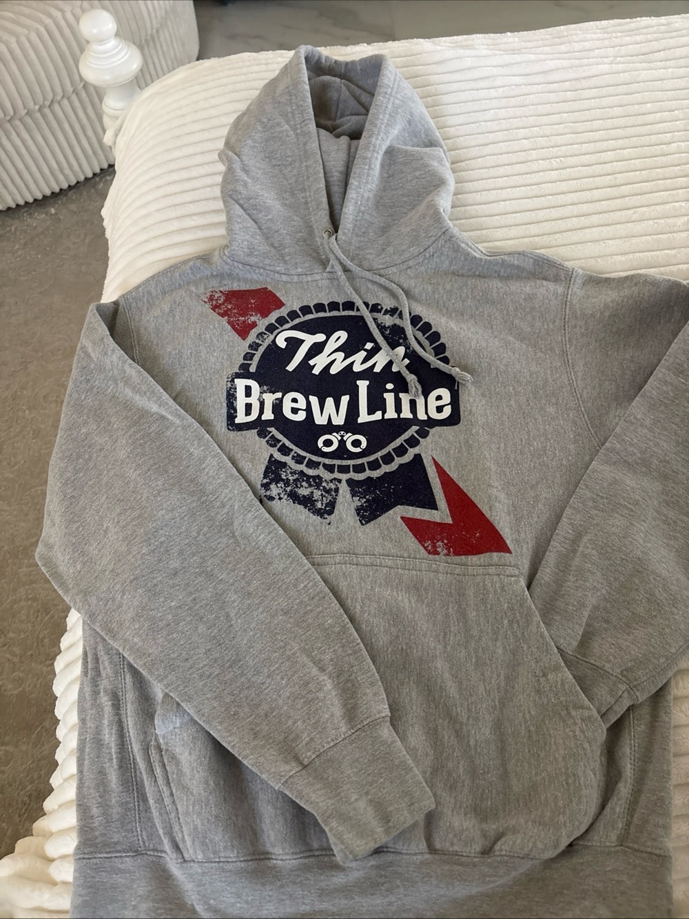 Men’s Gray Pabst Thin Brew Line  Hoodie Sweatshirt New Condition Weatherproof Sm